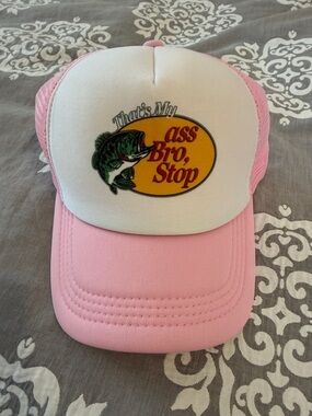 Bass Pro Shops Pink and White Trucker Hat with Fish Logo